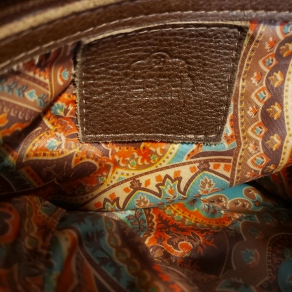 HOBO Brn Leather Saddle Handbag w/Real Turquoise EUC - Picture 9 of 11